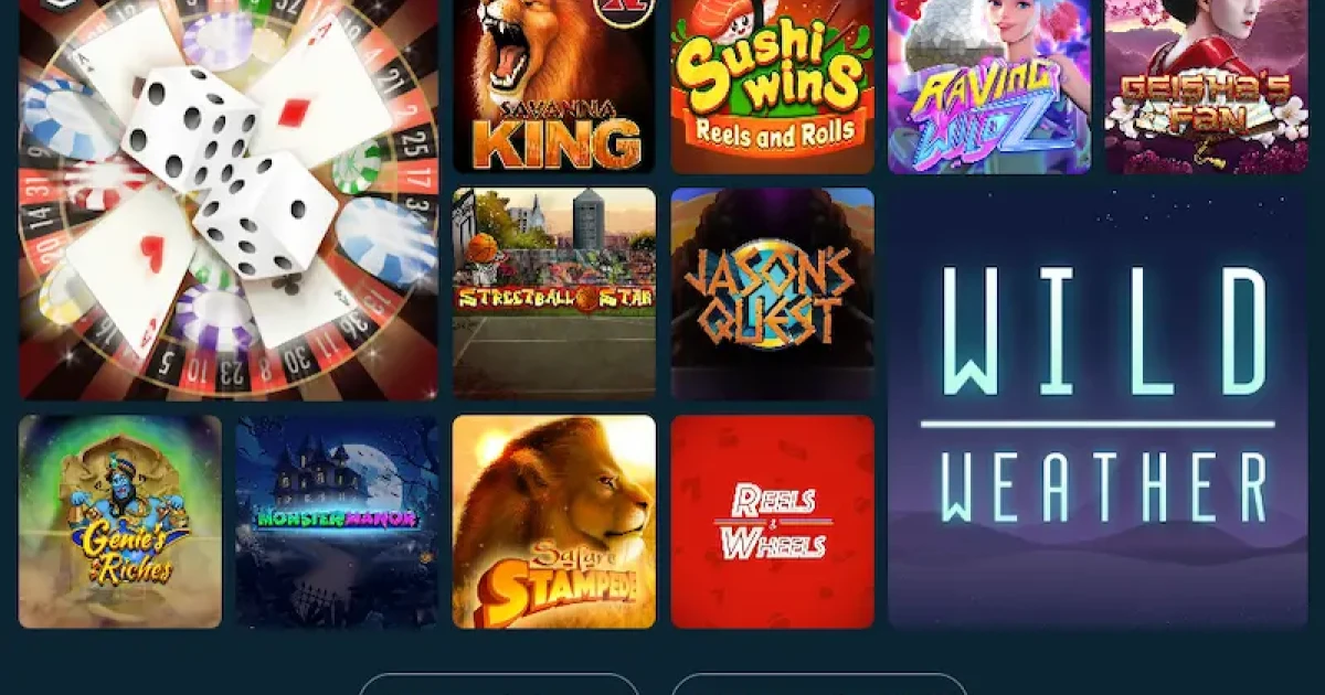 Screenshot der Dendera Casino Spielhalle mit verschiedenen Slot- und Live-Casino-Spielen